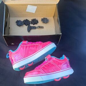 Heelys Bolt Plus X2 Youth Size 2 Pink Hologram Neon Blue w/ Box & Tools